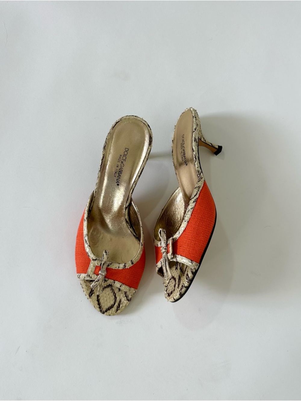 Dolce & Gabbana Orange Snakeskin Kitten Heels